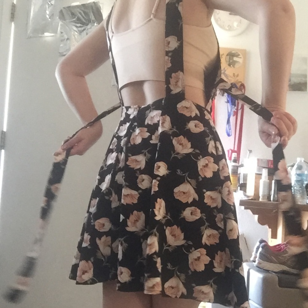 Black dress with pink flowers
